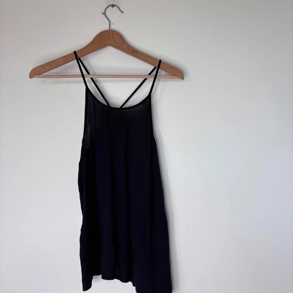Vintage Free People Y2K Black Bow Rhinestone‎ Swing Tank Size Small